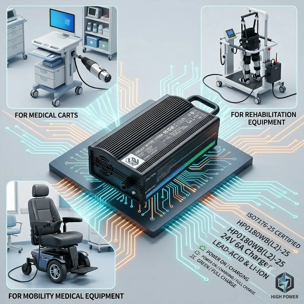Medical battery charger solutions for medical and mobility equipment